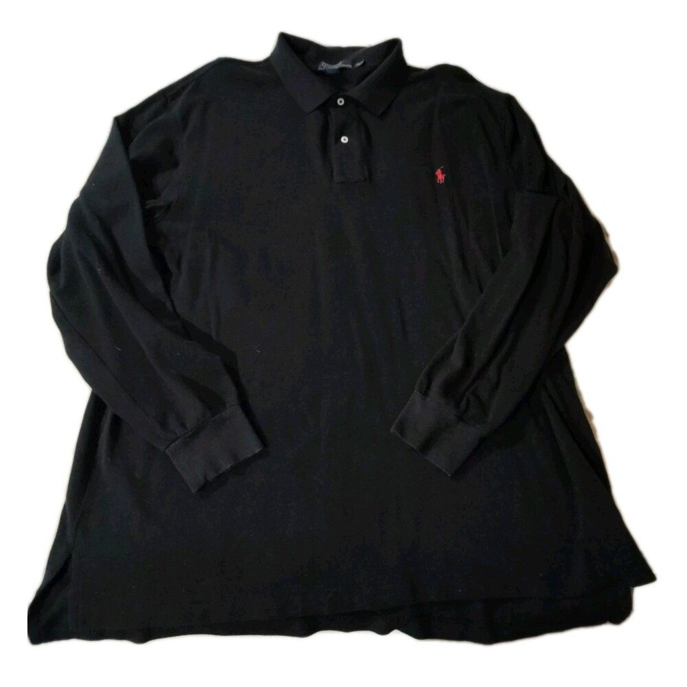 Polo Ralph Lauren Rugby Shirt Mens 2XLT Black Red Pony Long Sleeve Long Tail